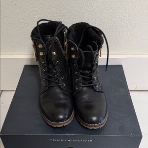 Tommy Hilfiger Black Lace-Up Boots with Gold Details